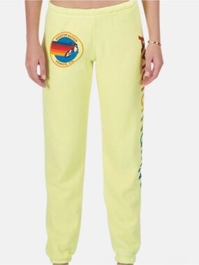 Aviator Nation Women’s Neon Yellow Sweatpants with Rainbow Logo